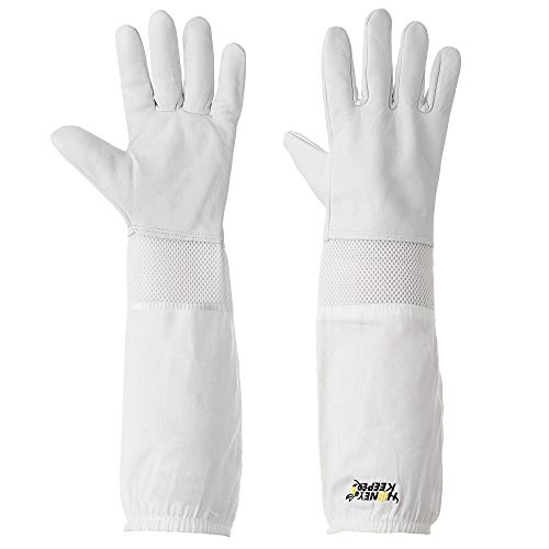 Honey Keeper Beekeeping Gloves - Goatskin Leather with Ventilated Canvas Sleeve and Elastic Cuff - size: X-Large