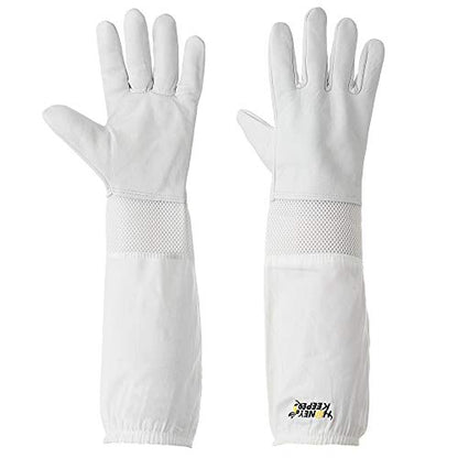 Honey Keeper Beekeeping Gloves - Goatskin Leather with Ventilated Canvas Sleeve and Elastic Cuff - size: X-Large