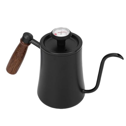 Gooseneck Pour Over Coffee Kettle with Thermometer, 500ml Stainless Steel Water Boiler for Precise Brewing, Tea & Hot Chocolate, Black
