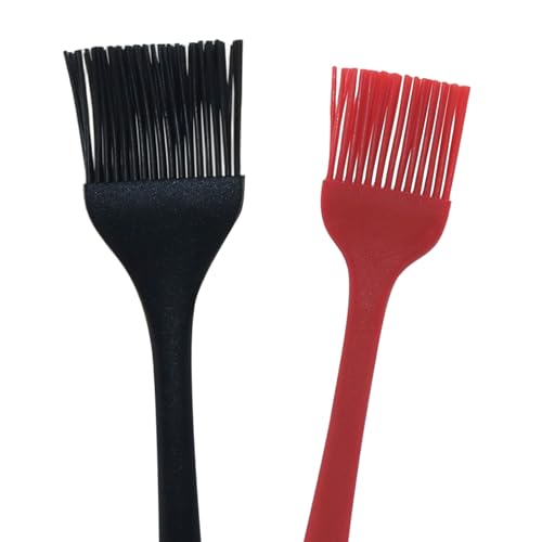 Hitefu 2 Pcs Silicone Pastry Brushes, Heat-proof Oil Cooking Brush with Soft Bristles for Basting, BBQ, Grill, Baking, Kitchen (Black + Red)
