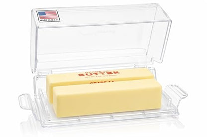 Pikanty Airtight Butter Dish with Hinged Lid - Large Plastic Butter Container for Countertop or Fridge, Fits East & West Coast Sticks, Dishwasher Safe, Made in USA - style: Butter Dish