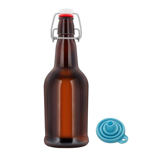 1Pc Amber Swing Top Brewing Bottles with Leak Proof Easy Caps, Glass Beer Bottle Flip Top Bottles For Kombucha, Kefir, Vanilla Extract, Beer (16oz Sole)