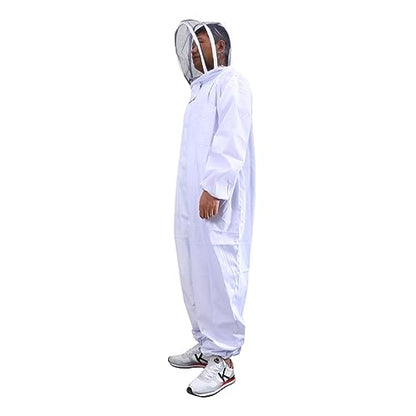 Abaodam Professional Beekeeping Suit Full Body Suit Veil and Elastic Cuffs White XXL