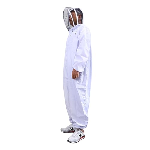 Abaodam Professional Beekeeping Suit Full Body Suit Veil and Elastic Cuffs White XXL