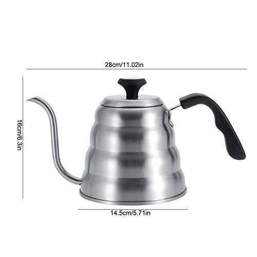 Stainless Steel Coffee Tea Pot Gooseneck Kettle with Built in Thermometer Precise Pouring Drip Kettle for Coffee Brewing and Tea Making (Sanding plus thermometer 1.2L)