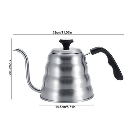 Stainless Steel Coffee Kettle with Gooseneck Spout Built in Thermometer Accuracy Pouring for Perfect Brew(1.2L-Silver) - size: 1.2L
