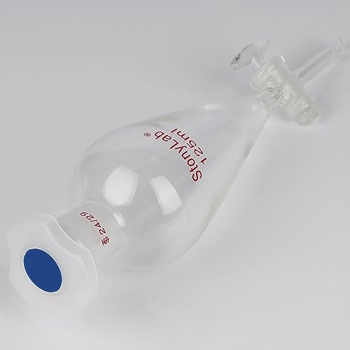stonylab Separatory Funnel with Glass Stopcock Valve, Borosilicate Glass 24/29 Joint Funnel for Laboratory Accurate Liquid Separation, 125 ml