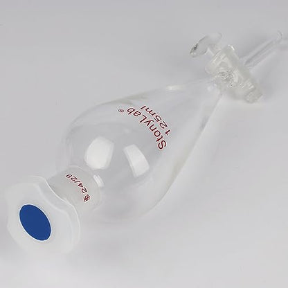 stonylab Separatory Funnel with Glass Stopcock Valve, Borosilicate Glass 24/29 Joint Funnel for Laboratory Accurate Liquid Separation, 125 ml