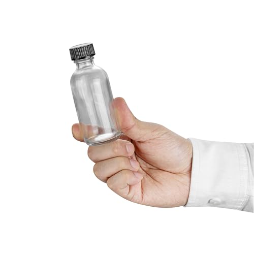 Restaurantware Vetri 2 Ounce Boston Glass Bottles, 48 Sample Bottles With Black Phenolic Caps - Dishwashable, Round, Clear Glass Bottle, For Potion, Juice, Ginger Shots, Whiskey, Liquids - color: Clear, size: 2 oz