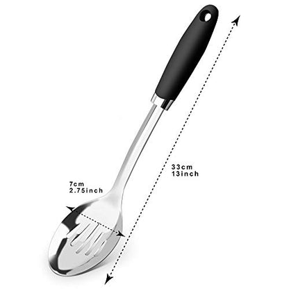 Stainless Steel Cooking Spoon, Solid Serving Spoon and Basting Spoon with Ergonomic Handle for Stirring, Mixing, Serving and Sauces, Dishwasher Safe - color: B-Silver Spoon