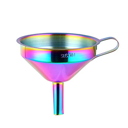 Stainless Steel Wide Mouth Funnels with Detachable Strainer, 5-inch Funnel for Filling Small Bottles and Jars, Cooking Oil and Transmission Liquid, Food Grade Metal Kitchen Funnels Rainbow - color: Rainbow