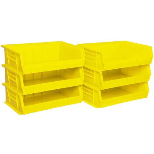 Akro-Mils 30255 AkroBins Plastic Storage Bins, Space-Saving Stackable Bins for Garage, Pantry, Craft Organization, 11" x 16" x 5", Yellow, 6-Pack - color: Yellow