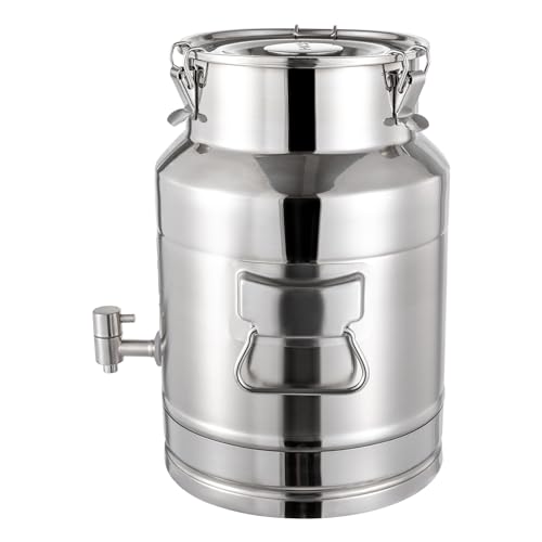 15L/4gal Milk Can with Spigot - 304 Stainless Steel Water Dispenser Food Storage Container for Liquid & Dry Goods, Wine Pail Bucket Metal Tote Jug for Kitchen, Farm - size: 15L/4gal