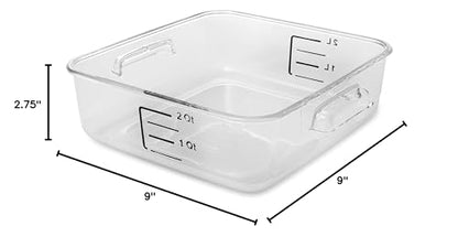 Rubbermaid Commercial Products, Space Saving Square Food Storage Container, 2 Quart, Clear, for Kitchen/Sous Vide/Meal Prep - size: 2 Qt.