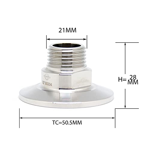 QiiMii 1.5" Tri Clamp Tri Clover Fittings to NPT 1/2" Male Thread Adaptor SS304, 2 pack - size: TC 50.5 x 1/2" (2 pack)