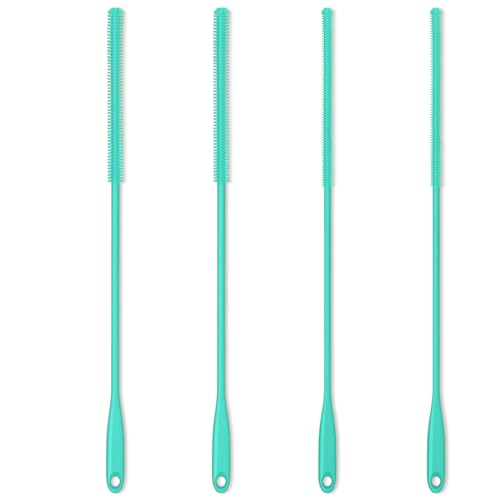 Silicone Straw Brush 4 Pack - (2 Small, 2 Wide) - 10 Inches Reusable Straw Cleaner, Pipe Cleaners, Straw Cleaning Tool for Drinking Straws, Pipes, Tubes, Glass and Detailing (Teal) - color: Teal