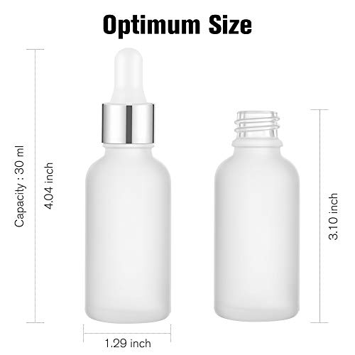 PrettyCare Glass Dropper Bottles Set of 99, 1oz (30ml) Frosted Empty Thick Bottles Bulk with Leakproof Silver Caps - With Labels & Funnels for for Storage, Travel,Essential Oils, DIY Serums - color: 1oz Frosted, style: 99 Pack