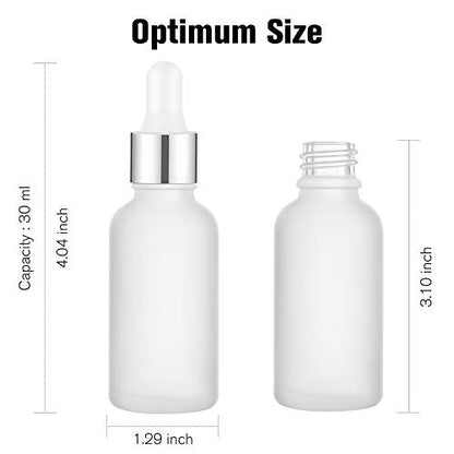 PrettyCare Glass Dropper Bottles Set of 99, 1oz (30ml) Frosted Empty Thick Bottles Bulk with Leakproof Silver Caps - With Labels & Funnels for for Storage, Travel,Essential Oils, DIY Serums - color: 1oz Frosted, style: 99 Pack