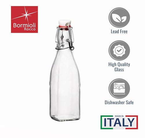 Bormioli Rocco Swing Top Glass Bottle (Set of 2) - 8.5 oz Kitchen Containers with Airtight Seal, Ideal for Homemade Dressings, Syrups, Infused Oils, Small-Batch Beverages - Glassware for Kitchen - size: 8.5 Oz.