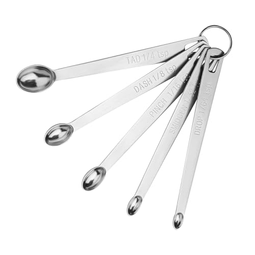 5Pcs Teaspoon Measuring Spoons, 1/4 tsp, 1/8 tsp, 1/16 tsp, 1/32 tsp, 1/64 tsp Metal Measuring Spoons Set, Stainless Steel Cooking Baking Tiny Measuring Spoon for Powders, Spices, Salt - size: 5 Pcs Mini