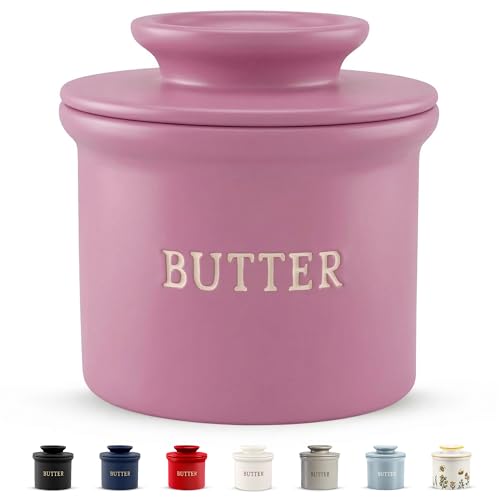 Kook Butter Keeper Dish, French Ceramic Crock For Counter With Lid, Embossed Container, For Soft Butter, Perfect for Chrismas Gift, Home and Kitchen Decor, Dust Rose - color: Dusty Rose