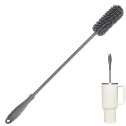 15.7" Silicone Bottle Brush, ddLUCK Water Bottle Cleaner Brush for Stanley, Hydroflasks, Glass, Thermos Sports Bottle, Vase and Glassware, Bottle Brush Cleaner for Small Narrow Neck Containers (Gray) - color: Long Grey