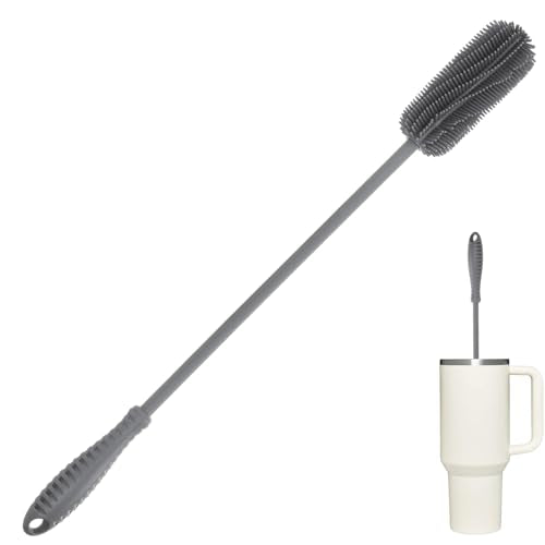 15.7" Silicone Bottle Brush, ddLUCK Water Bottle Cleaner Brush for Stanley, Hydroflasks, Glass, Thermos Sports Bottle, Vase and Glassware, Bottle Brush Cleaner for Small Narrow Neck Containers (Gray) - color: Long Grey