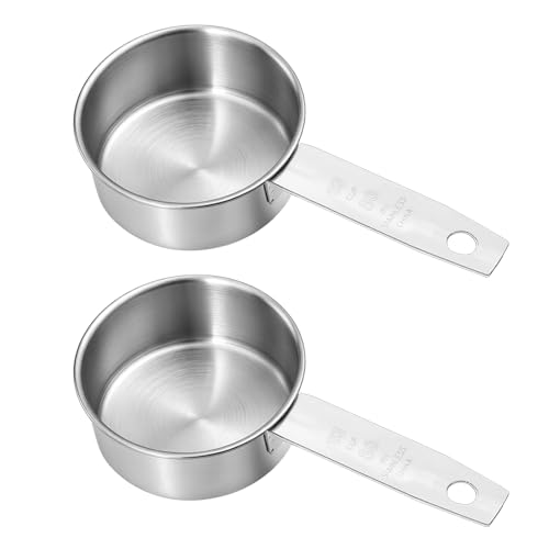2 Pcs 1/3 Cup Stainless Steel Measuring Cups, (80ml, 3oz) Cat Food Scoop 1/3 Cup Scoop Metal Kitchen Measuring Cups Measure Scoops for Wet and Dry Ingredients, Cooking, Baking, Dishwasher Safe - size: 1/3 Cup