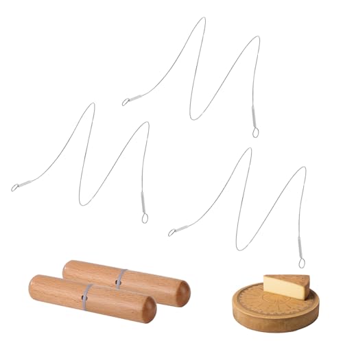 Long-Type Stainless Steel Cheese Slicer Wires 12"(2 handles) | 2 Beech wood handles + 3 Cutting Replacement Wires 12"For Soft&Hard Cheese - color: 12' burlywood handle, size: 12"