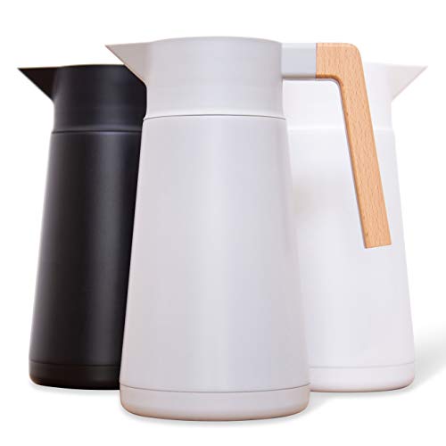 Thermal Coffee Carafe 68 Oz - Stainless Steel Insulated with Tea Infuser | Keeps Hot 12 Hours, Double Walled Vacuum, German Beechwood Handle, BPA-Free, 2 Liter Beverage Dispenser Thermos, Gray - color: Gray