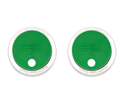 2 Pack, Leaf Green, Regular Mouth Silicone Straw Hole Tumbler and Fermentation Lids with Stainless Steel Bands by Mason Jar Lifestyle - color: Leaf Green, size: Regular Mouth