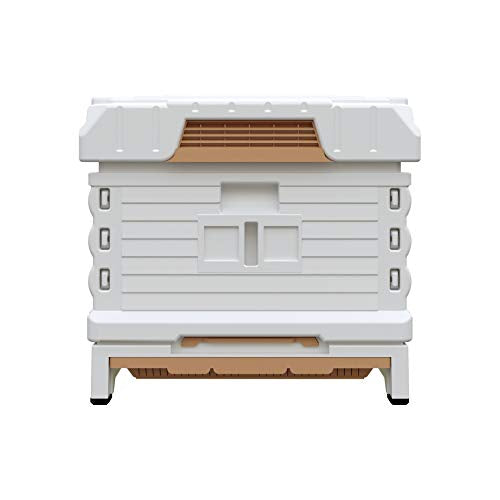 Apimaye Ergo Insulated 10 Frame Bee Hive Set [NO Frames Included] (Single Hive, White Body Yellow Entrance) - color: White Body Yellow Entrance