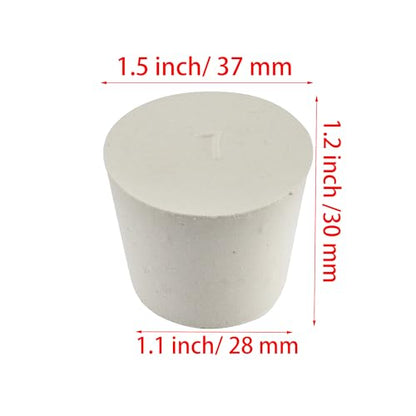 White Tapered Shaped Solid Rubber Stopper, Size 7#" 1.5x1.1x1.2inch / 37x28x30mm, 10 per Package - size: 7#,10pcs