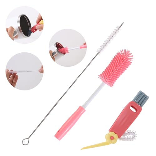 3 Pack Cleaner Brush Kit for Stanley, Bottle Cleaner Brush Set with Straw Brush Cleaner and Cup Lid Cleaning Brush for Stanley Cup, Tumbler Cups, Drinking Glass (Pink) - color: Pink