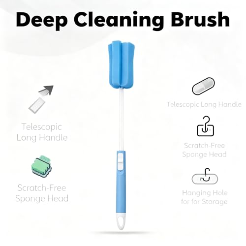 3PCS Adjustable Sponge Cleaning Brush Bottle Cleaning Brush with Plastic Long Handle Cup Cleaner for Coffee Glasses Pot Milk Cup Mugs