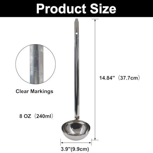8 Oz Stainless Steel Ladle, 3 Pcs, 15" Long Handle Length | 3.9" Bowl Diameter, Sturdy Soup Ladle, For Stirring, Portioning and Serving, Soup and Stew, Restaurants and Home - size: 8 oz
