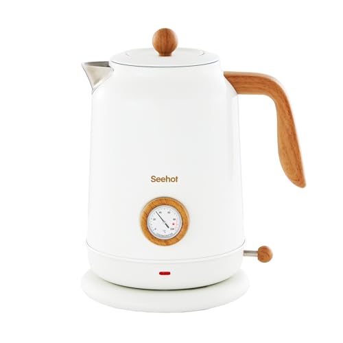 Seehot® Electric Kettle With Thermometer, 1.7L Electric Tea Kettle, 1200W Hot Water Kettle Electric, Auto Shutoff, Boil-Dry Protection, 304 Stainless Steel, Cordless Base, White - color: White