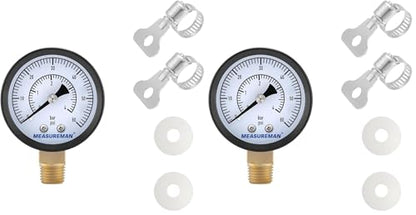 MEASUREMAN CO2 Regulator Gauge Set for Beer Kegs, 0-60 PSI, Dual Scale, Bar/PSI, 2’’ Dial, 1/4’’ NPT, Radial Mount, Black Iron Case, Aluminum Pointer, with Hose Clamps& Nylon seals (Pack of 2) - size: 1pc (Pack of 2), style: 0-60 psi With Washers&Clamps