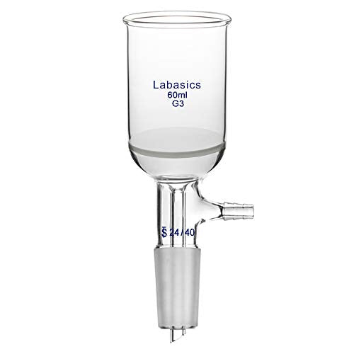 Labasics Borosilicate Glass Buchner Filtering Funnel with Fine Frit (G3), 43mm Inner Diameter, 57mm Depth, with 24/40 Standard Taper Inner Joint and Vacuum Serrated Tubulation (60ml) - size: 60 ml