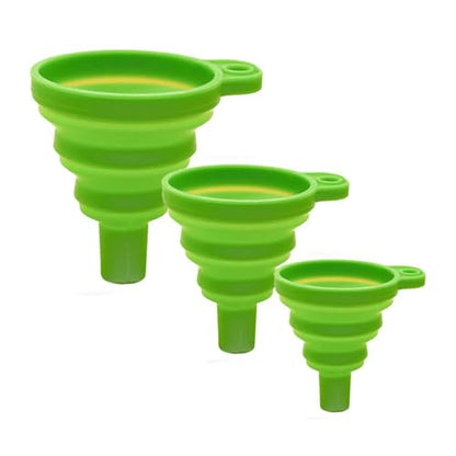 3 Pack Collapsible Silicone Funnels Kitchen Use Foldable Food Grade Liquid Transfer Tools Oil Water Spice Jar Bottle Filling, 12 g, 15 g, 38 g - color: Green, size: 3Pack