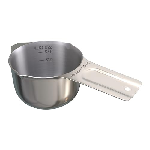 Color Up ⅔ Cup Measuring Cup (160 ml) – Premium Chrome Stainless Steel, Accurate for Wet & Dry Ingredients, Embossed Markings, Easy-Pour Spouts, Dishwasher-Safe, Kitchen Essential - size: 2/3 Cup (160 ml) Chrome