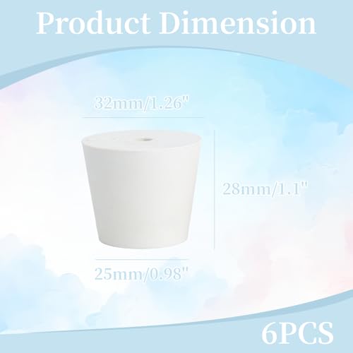 6Pcs Solid Rubber Stopper Bungs with Hole 26mm to 32mm Solid Test Tubes Bungs Stopper for Flask, Plug Holes and Test Tube(White) - size: 26-32MM