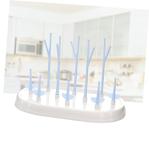 Toddmomy Multifunctional Bottle Drying Rack Tree Branch Organizer with Flexible Arms and Removable Tray Eco Friendly Plastic Bottle Holder for Countertop Space Saving Blue Design