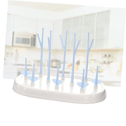 Toddmomy Multifunctional Bottle Drying Rack Tree Branch Organizer with Flexible Arms and Removable Tray Eco Friendly Plastic Bottle Holder for Countertop Space Saving Blue Design