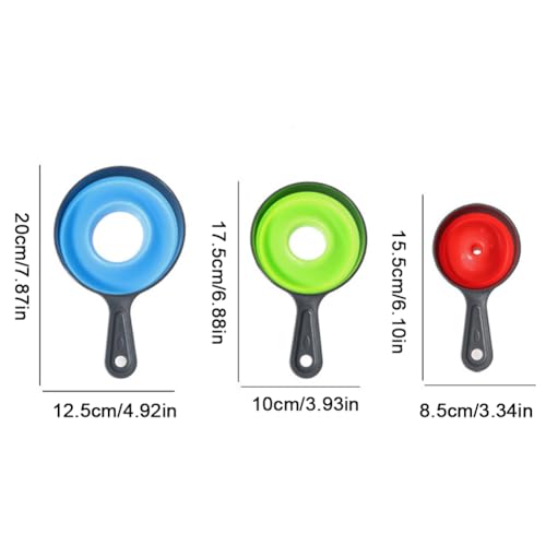 Set of 3 Silicone Funnels for Wide and Regular Jars, Kitchen Funnels for Transferring Jams, Juices, Spices and Oils