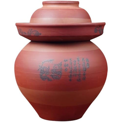 Handmade Clay Traditional Kimchi Jar, Water-Tight Fermentation Crock, Kitchen Grain Storage Bottle, Unglazed Interior