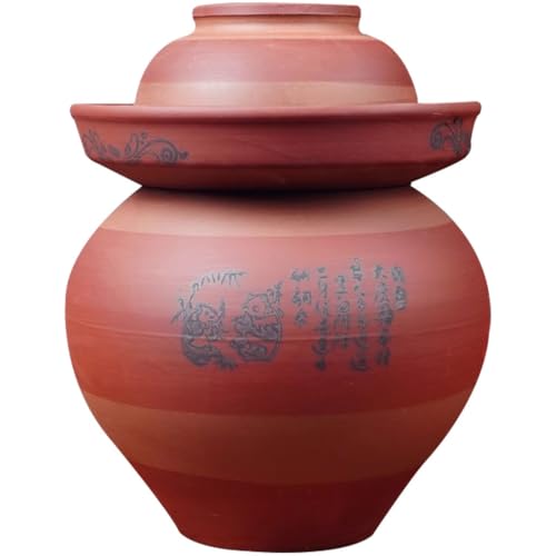 Handmade Clay Traditional Kimchi Jar, Water-Tight Fermentation Crock, Kitchen Grain Storage Bottle, Unglazed Interior
