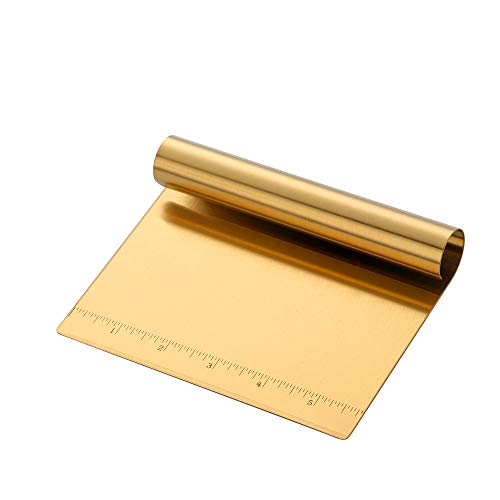 Stainless Steel Multifunctional Flour Scraper Mirror Polished Cake & Pizza Cutter Dough & Pastry Cutter Baking Scale Scraper & Butter Knife With Scale Pastry Bread Separator Gold - color: Gold