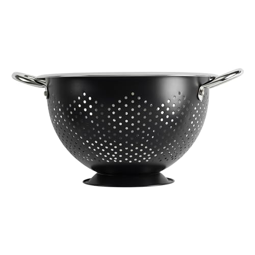 GoodCook Colander Premium Stainless Steel Construction with Handles and Elevated Pedestal Foot, 5-Quart, Black