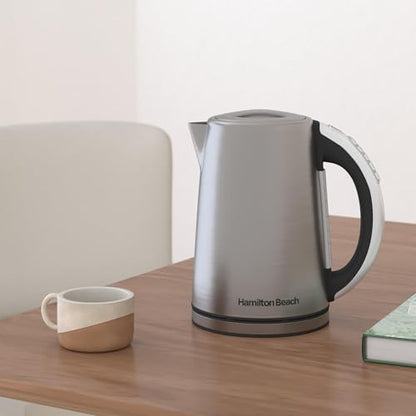 Hamilton Beach 1.7 Liter Electric Tea Kettle, Water Boiler & Heater | Fast Boiling 1500 Watts |Temp Control | Cordless Serving | Auto-Shutoff & Boil-Dry Protection | BPA Free | Stainless Steel - size: 1.8 Quarts
